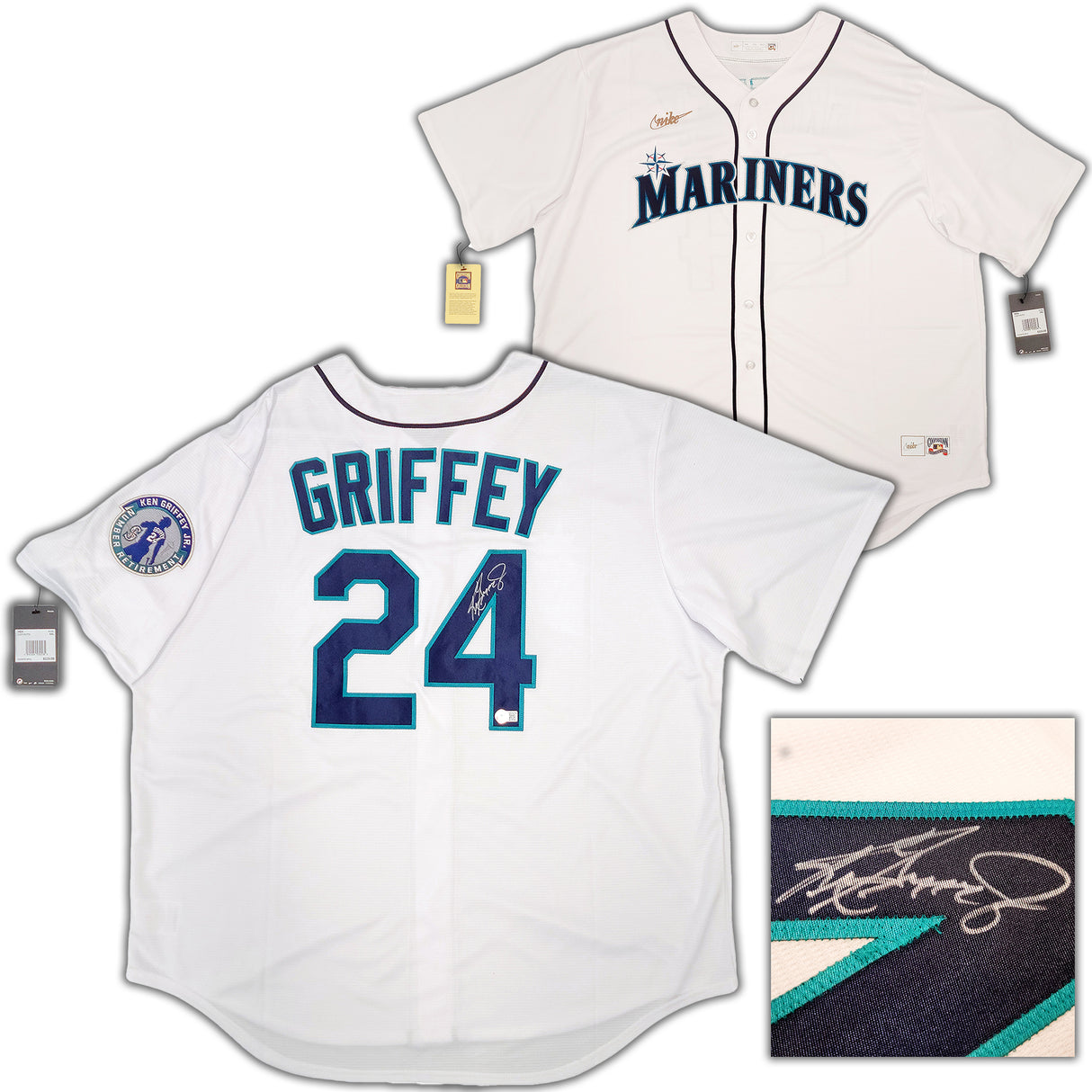 Seattle Mariners Ken Griffey Jr. Autographed White Nike Cooperstown Edition Jersey Retirement Patch Size XXL Beckett BAS QR Stock #206021