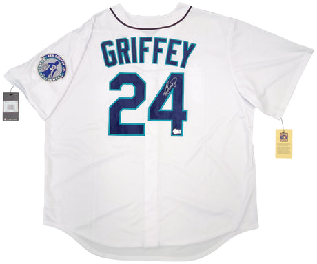 Seattle Mariners Ken Griffey Jr. Autographed White Nike Cooperstown Edition Jersey Retirement Patch Size XXL Beckett BAS QR Stock #206021