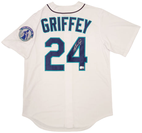 Seattle Mariners Ken Griffey Jr. Autographed White Nike Cooperstown Edition Jersey Retirement Patch Size M Beckett BAS QR Stock #206018