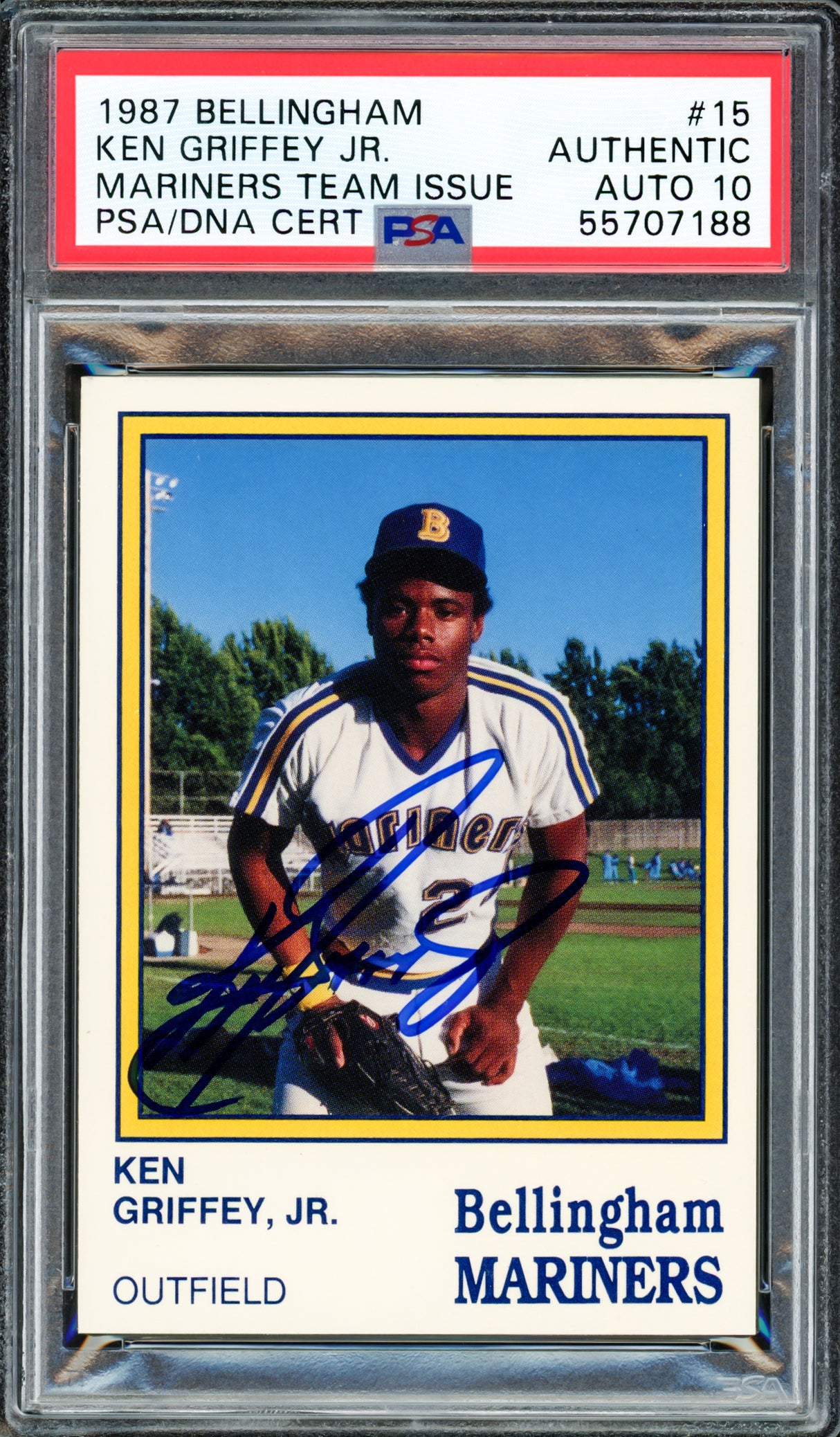 Ken Griffey Jr. Autographed 1987 Bellingham Rookie Card #15 Seattle Mariners Auto Grade Gem Mint 10 PSA/DNA #55707188