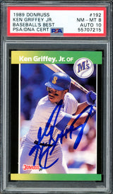 Ken Griffey Jr. Autographed 1989 Donruss Baseball's Best Rookie Card #192 Seattle Mariners PSA 8 Auto Grade Gem Mint 10 PSA/DNA #55707215