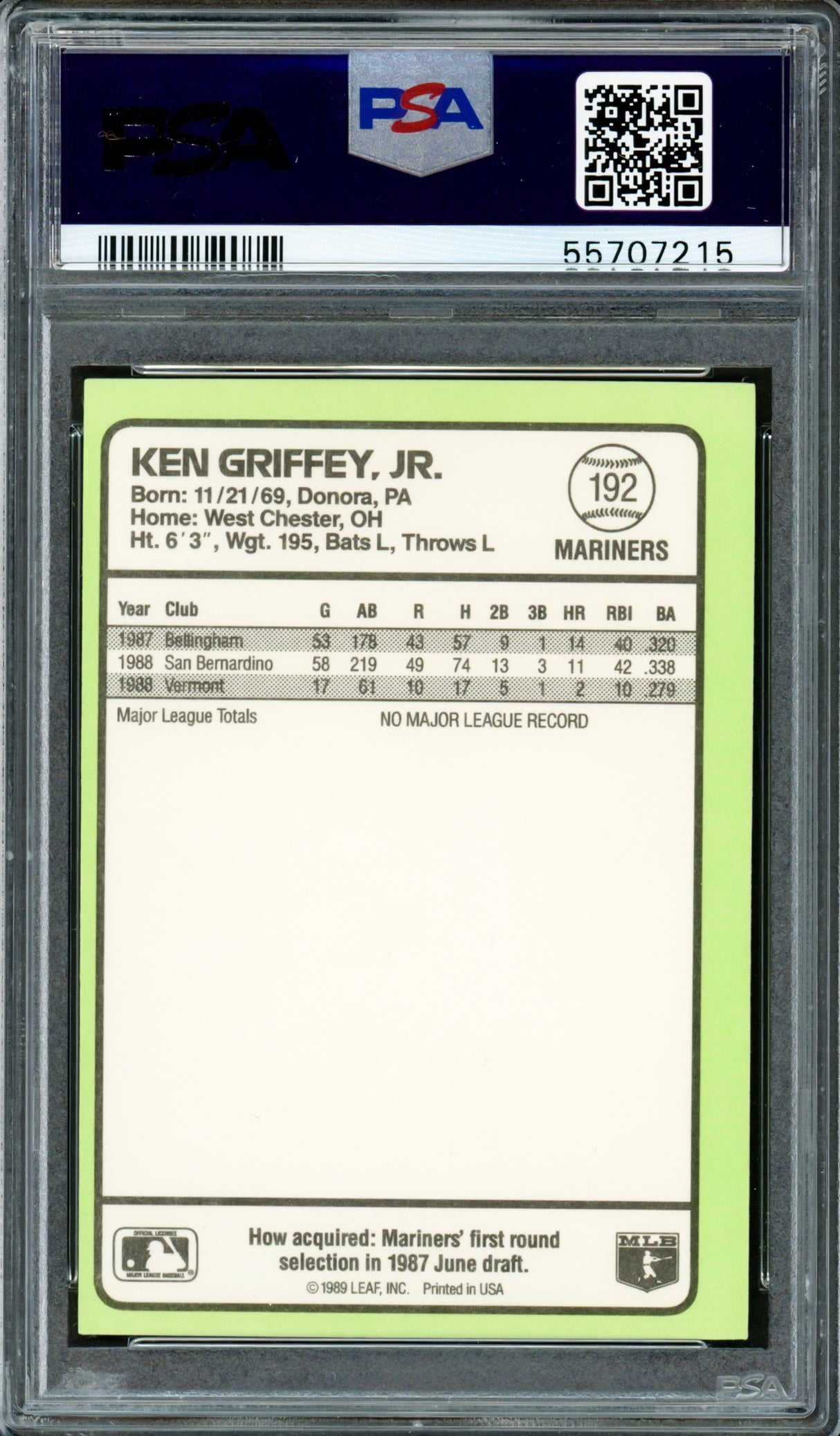 Ken Griffey Jr. Autographed 1989 Donruss Baseball's Best Rookie Card #192 Seattle Mariners PSA 8 Auto Grade Gem Mint 10 PSA/DNA #55707215