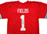 Ohio State Buckeyes Justin Fields Autographed Red Jersey Beckett BAS QR Stock #203904