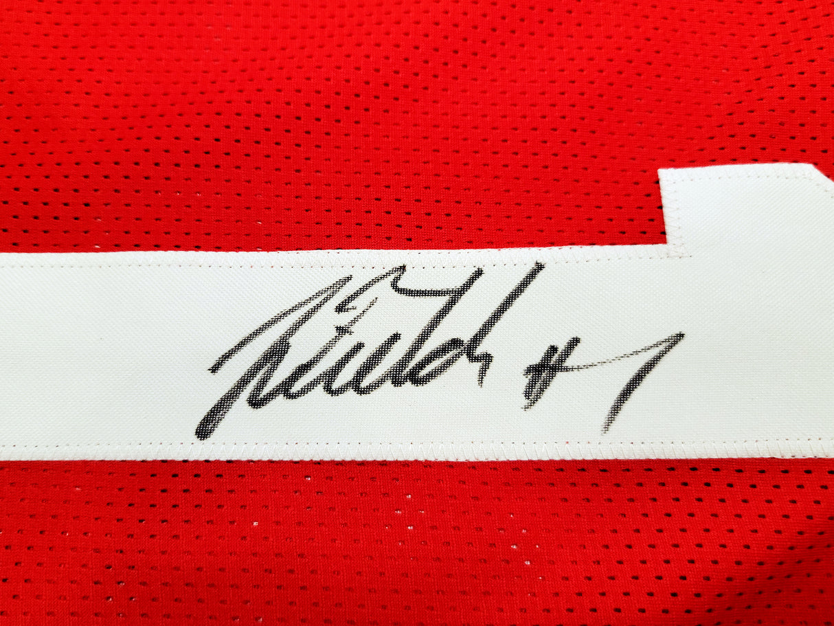 Ohio State Buckeyes Justin Fields Autographed Red Jersey Beckett BAS QR Stock #203904