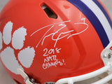 Travis Etienne Autographed Clemson Tigers Orange Full Size Authentic Speed Helmet "2018 Natl Champs!" Beckett BAS QR Stock #205673