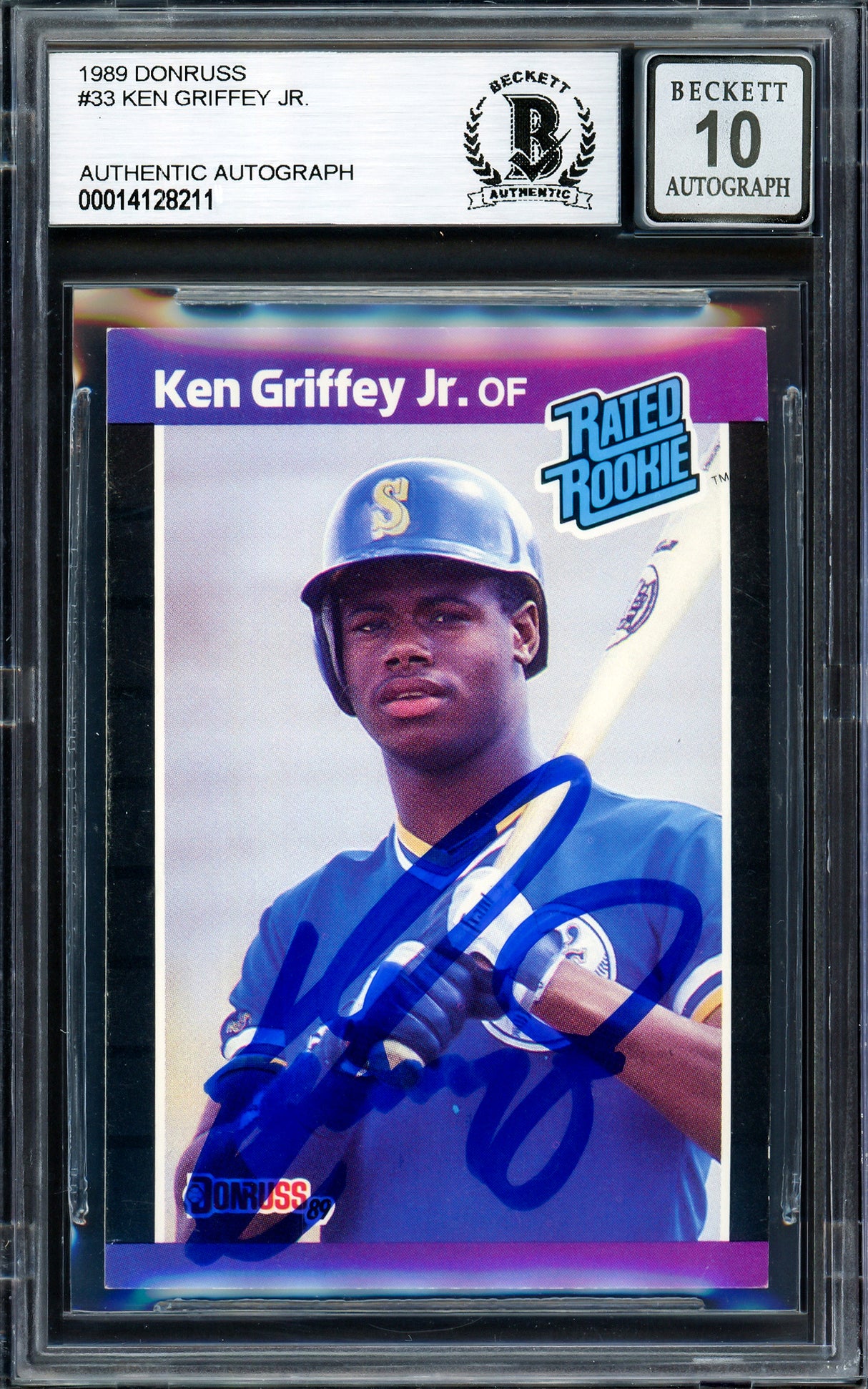 Ken Griffey Jr. Autographed 1989 Donruss Rookie Card #33 Seattle Mariners Auto Grade Gem Mint 10 Beckett BAS Stock #205738