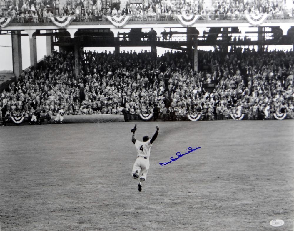 Duke Snider Autographed LA Dodgers 16x20 Cheering Photo- JSA Authenticated