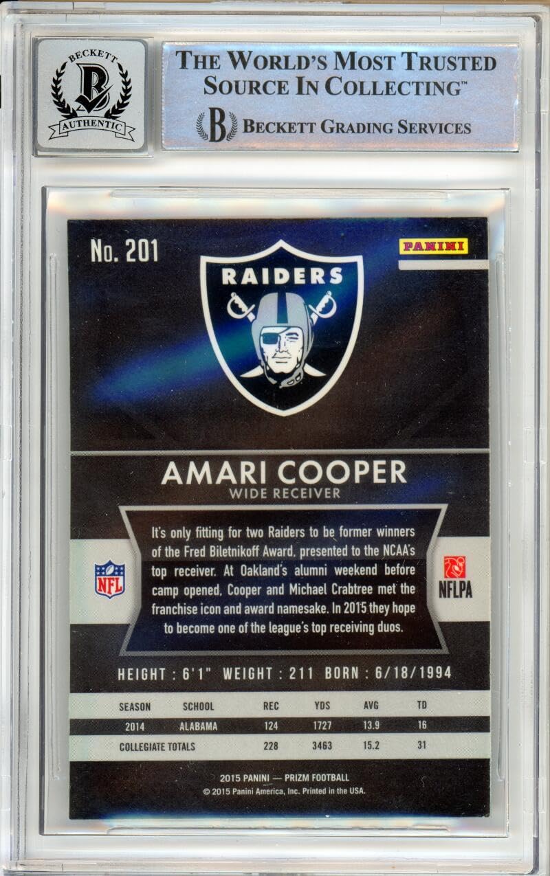 2015 Panini Prizm #201A Amari Cooper RC Raiders BAS Autograph 10