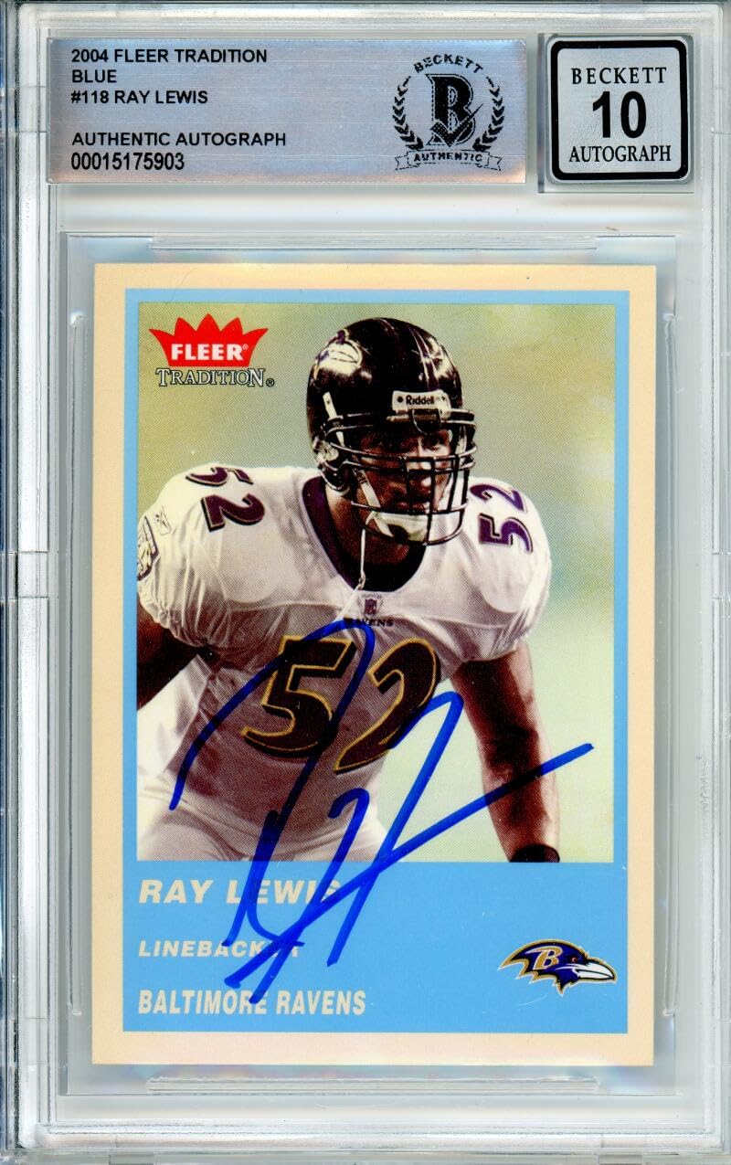 2004 Fleer Tradition Blue #118 Ray Lewis Baltimore Ravens BAS Autograph 10