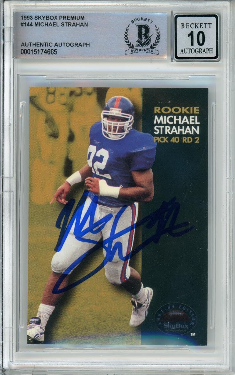 1993 Skybox Premium #144 Michael Strahan RC New York Giants BAS Autograph 10