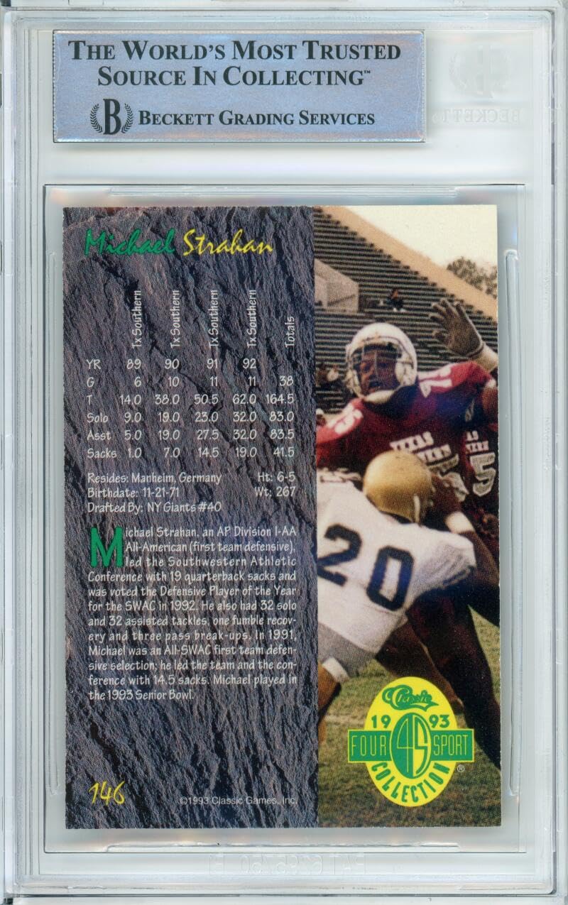 1993 Classic Four Sport #146 Michael Strahan RC New York Giants BAS Autograph 10