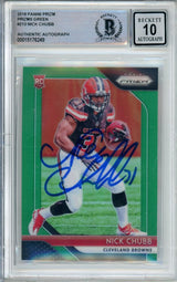 2018 Panini Prizm Green #213 Nick Chubb RC Cleveland Browns BAS Autograph 10