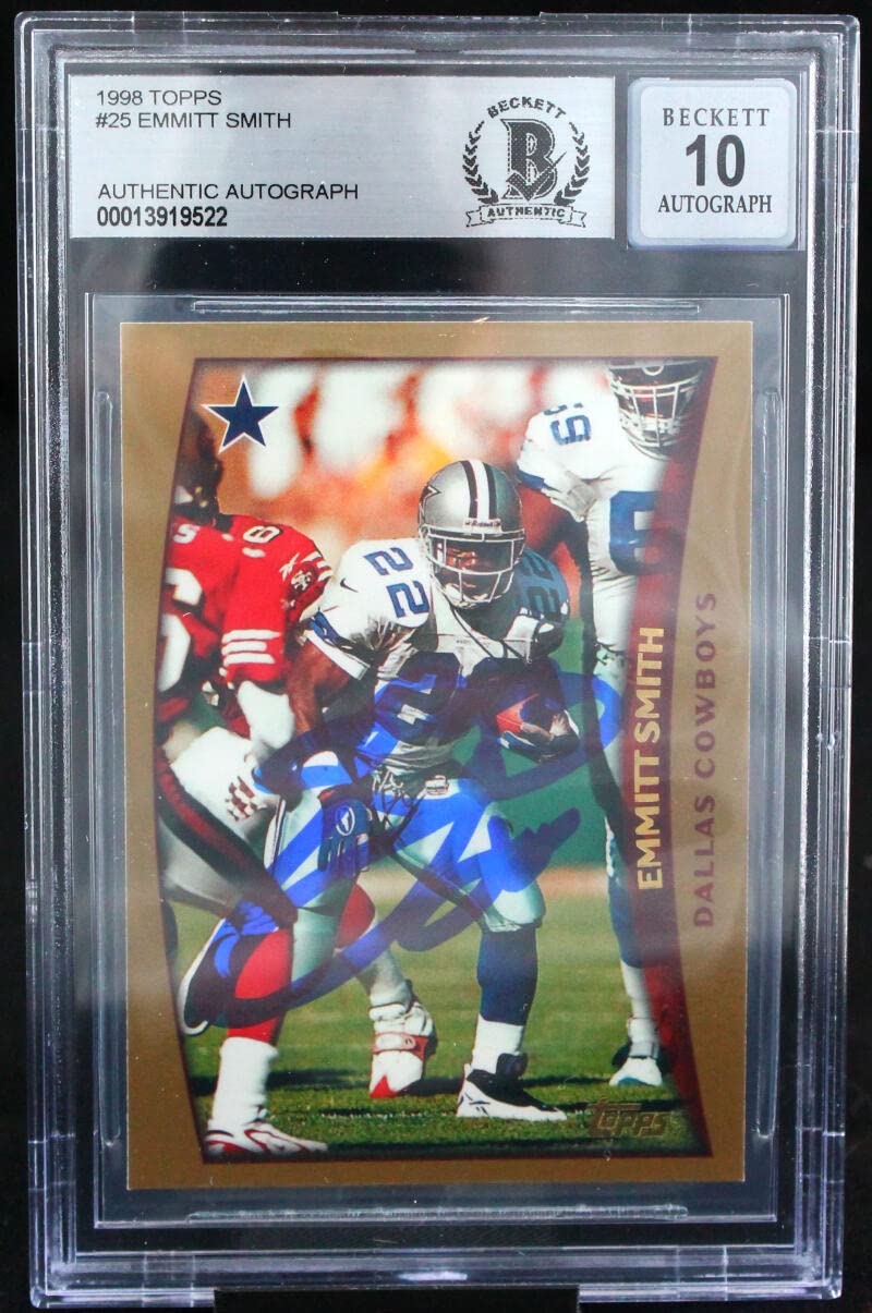 1998 Topps #25 Emmitt Smith Dallas Cowboys BAS Autograph 10