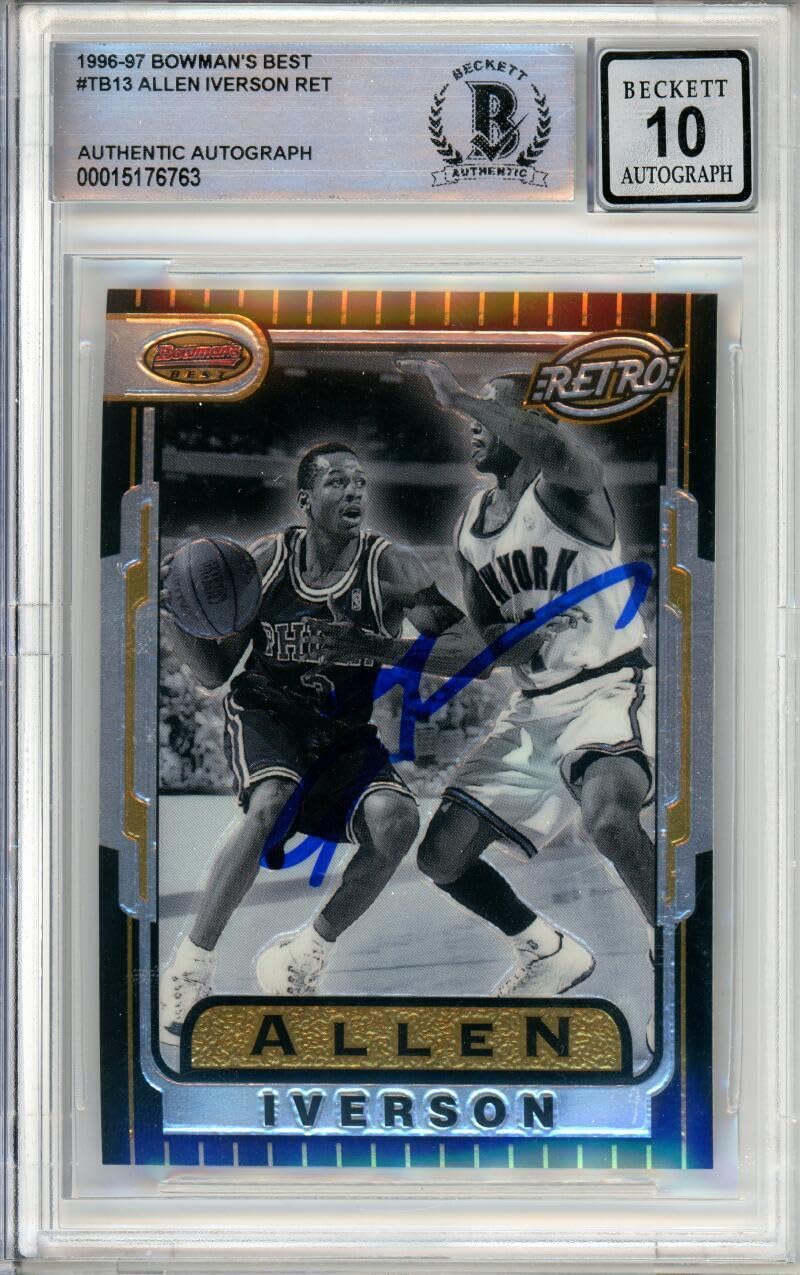 1996-97 Bowman's Best Retro #TB13 Allen Iverson RC 76ers BAS Autograph 10