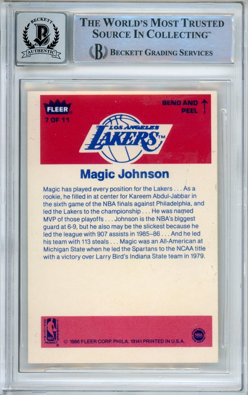 1986-87 Fleer Stickers #7 Magic Johnson Lakers BAS Autograph 10