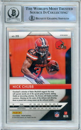 2018 Panini Prizm Red, White, & Blue #213 Nick Chubb RC Browns BAS Autograph 10