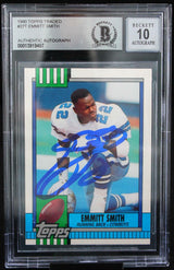 1990 Topps Traded #27T Emmitt Smith Auto Dallas Cowboys BAS Autograph 10