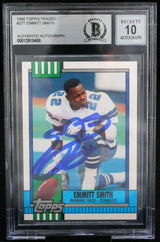 1990 Topps Traded #27T Emmitt Smith Auto Dallas Cowboys BAS Autograph 10