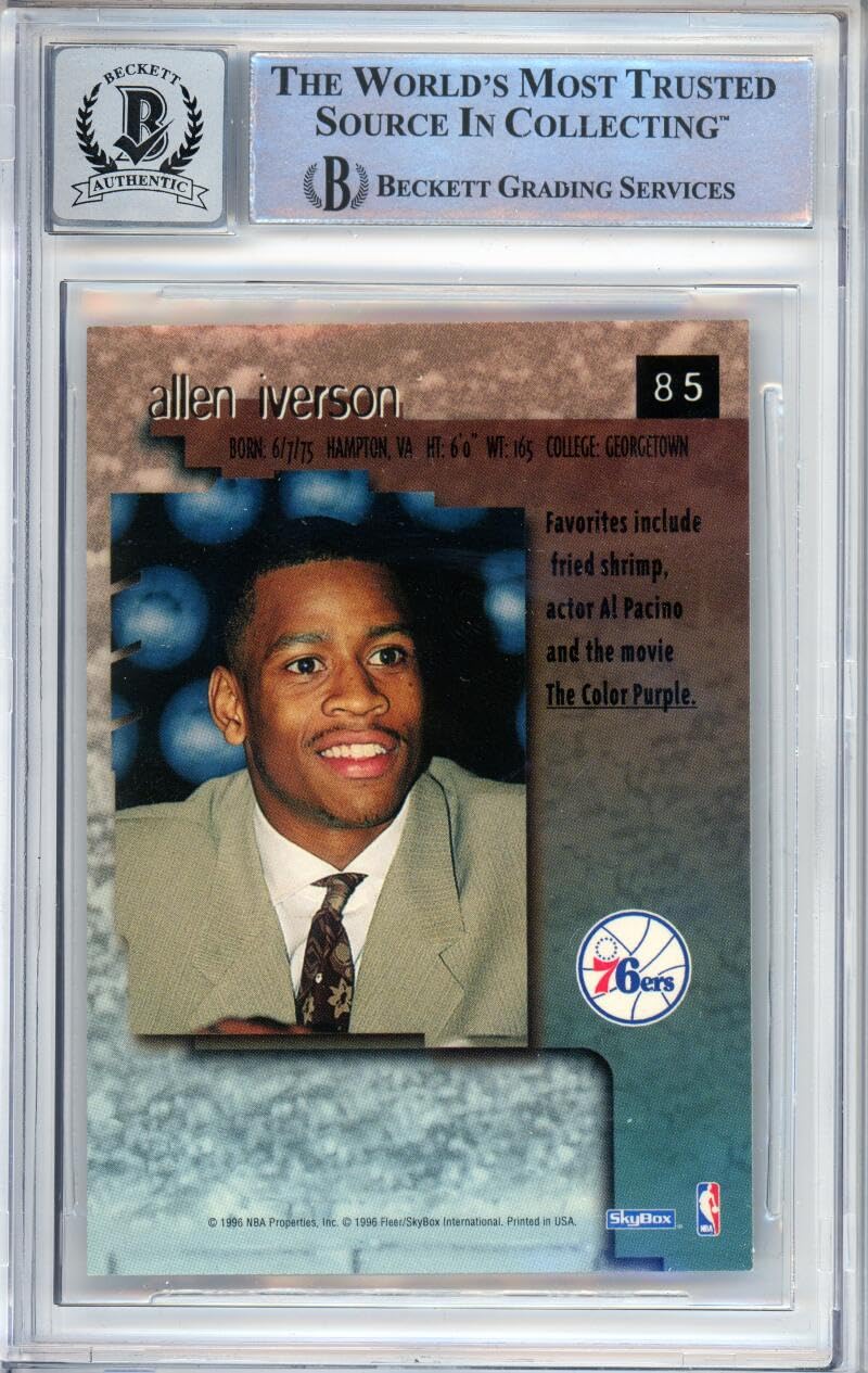 1996-97 Skybox Premium #85 Allen Iverson RC 76ers BAS Autograph 10