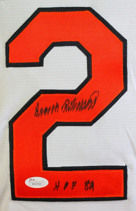 Frank Robinson Autographed Orioles White Majestic Jersey w/ HOF - JSA W Auth