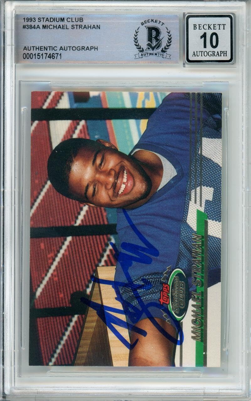 1993 Topps Stadium Club #384A Michael Strahan RC New York Giants BAS Auto 10