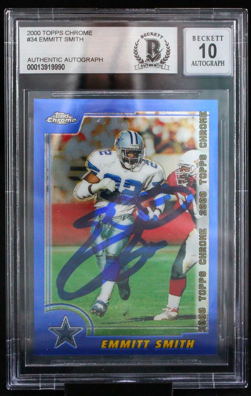 2000 Topps Chrome #34 Emmitt Smith Auto Dallas Cowboys BAS Autograph 10