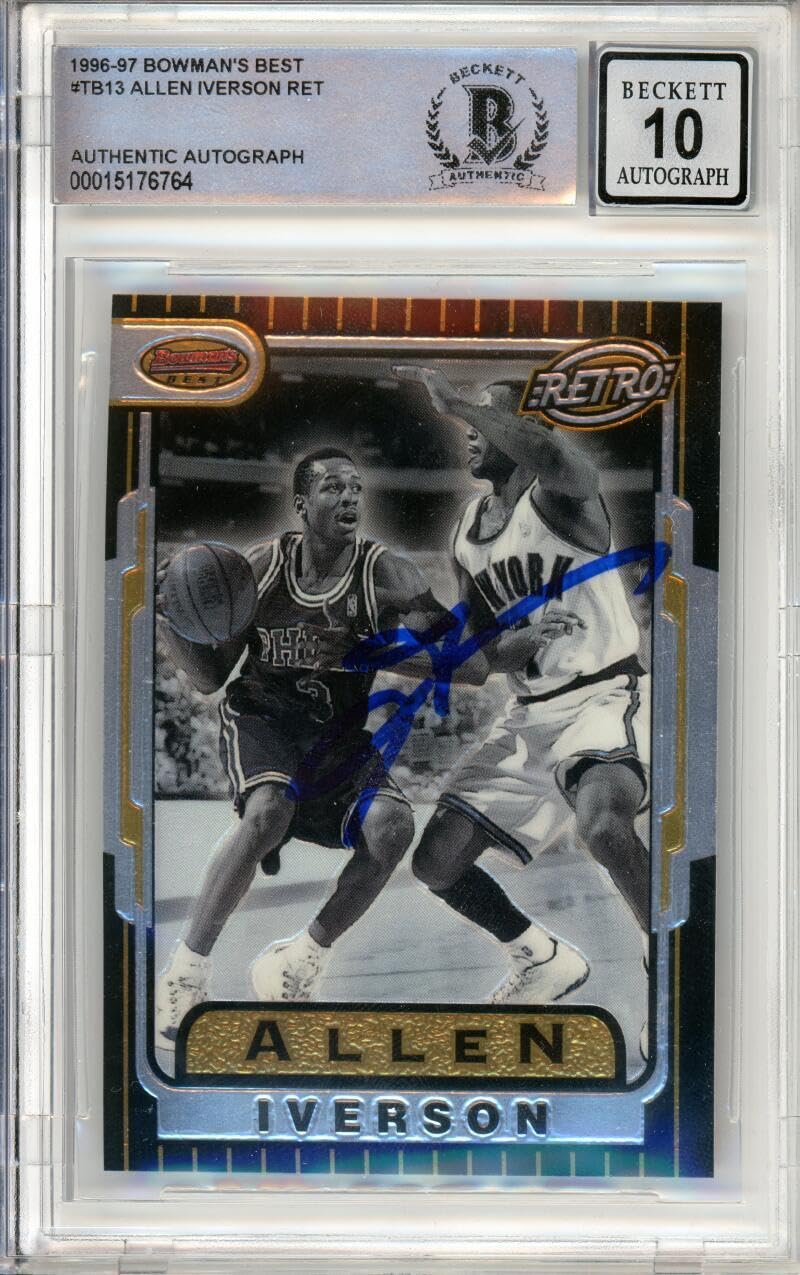 1996-97 Bowman's Best Retro #TB13 Allen Iverson RC 76ers BAS Autograph 10