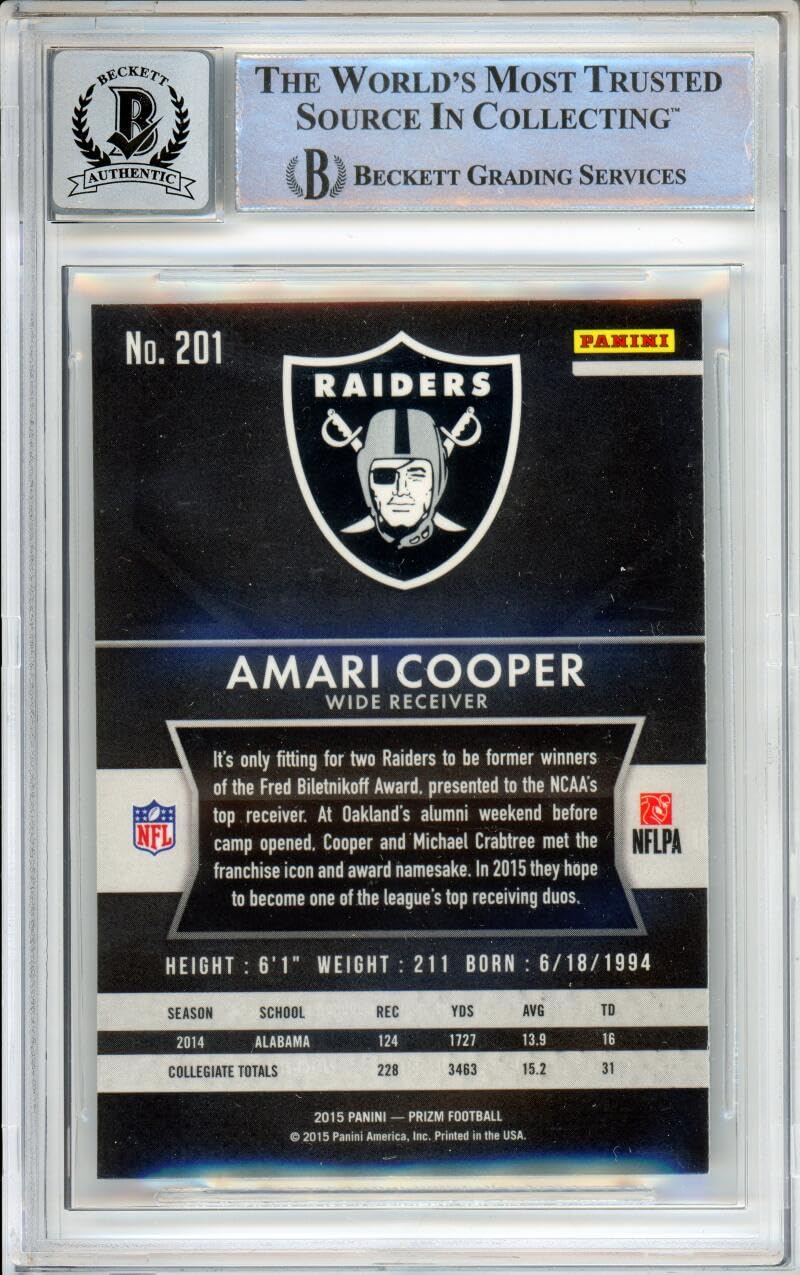 2015 Panini Prizm #201A Amari Cooper RC Raiders BAS Autograph 10