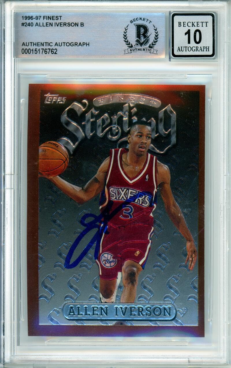 1996-97 Topps Finest Sterling #240 Allen Iverson RC 76ers BAS Autograph 10