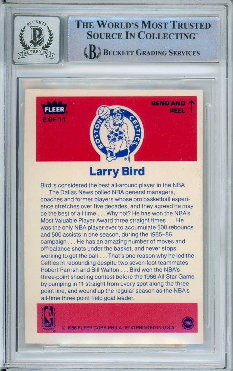 1986-87 Fleer Stickers #2 Larry Bird Boston Celtics BAS Autograph 10