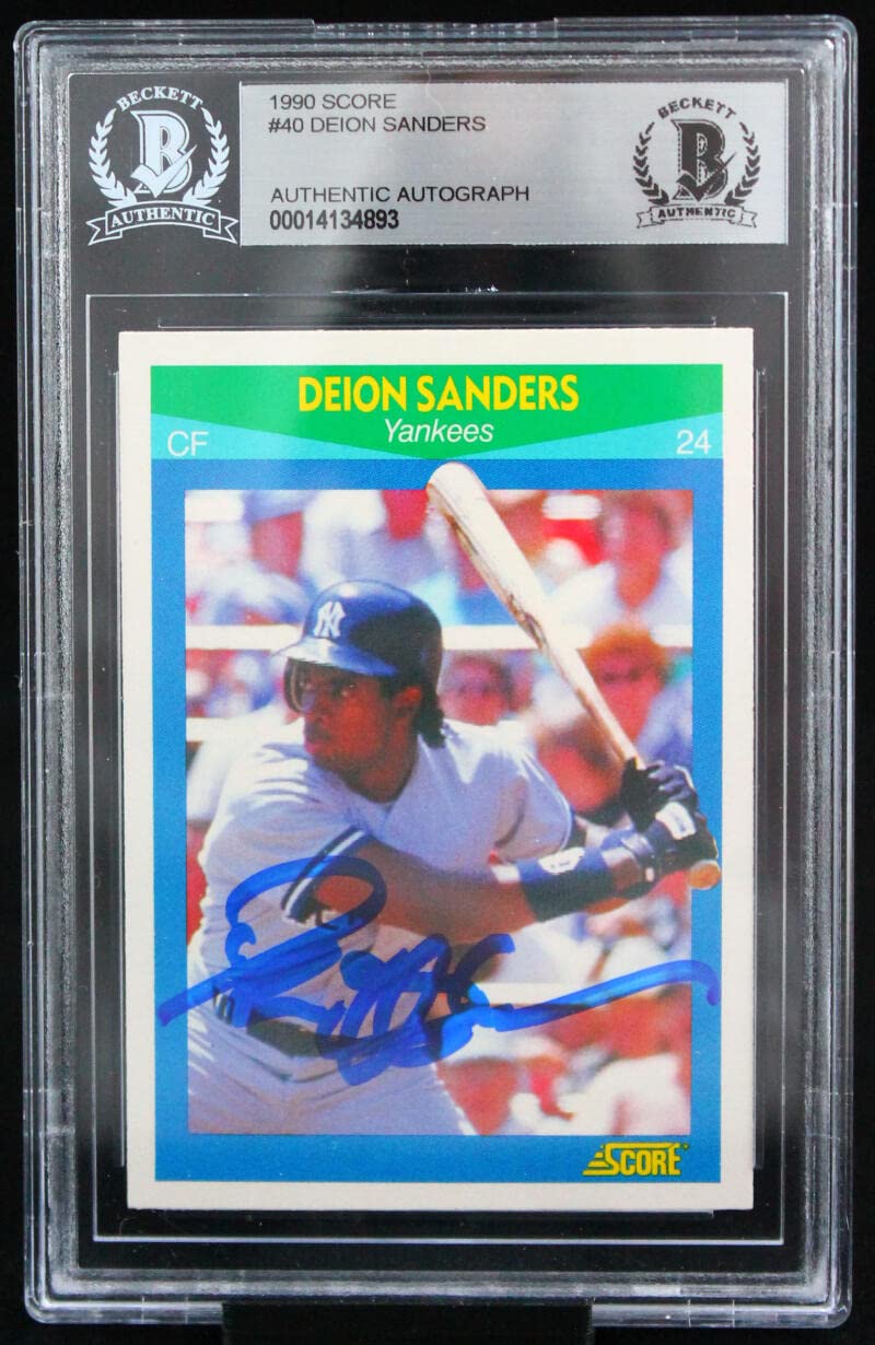 1990 Score #40 Deion Sanders Auto New York Yankees Autograph Beckett Auth