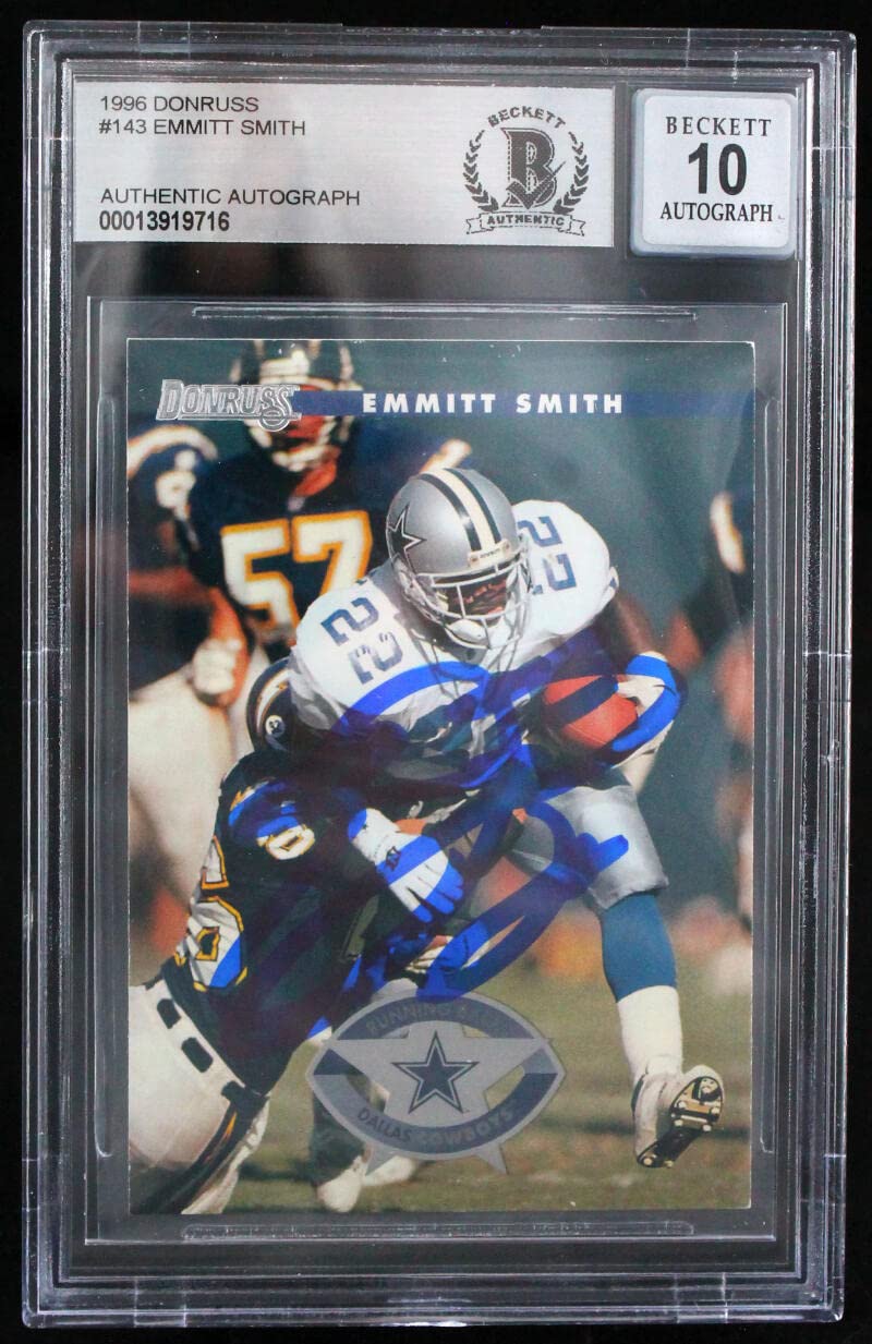 1996 Donruss #143 Emmitt Smith Dallas Cowboys BAS Autograph 10