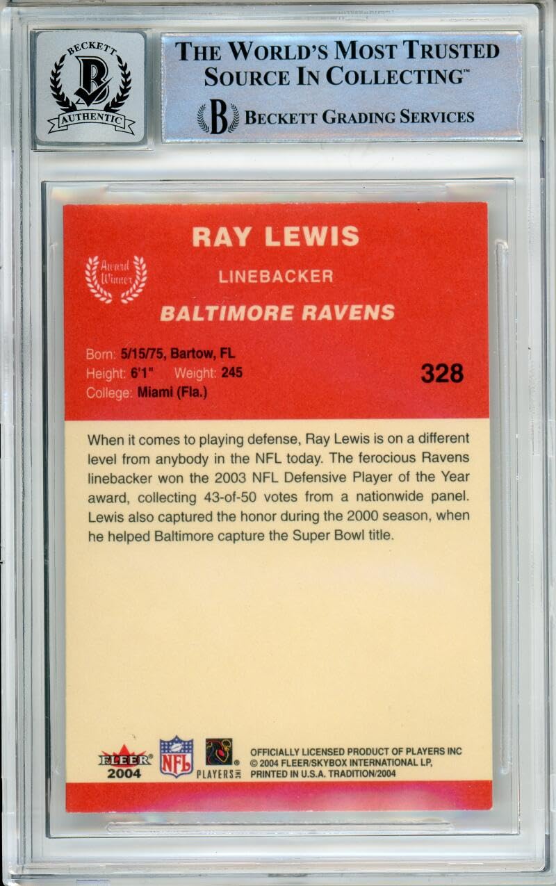 2004 Fleer Tradition #328 Ray Lewis AW Baltimore Ravens BAS Autograph 10