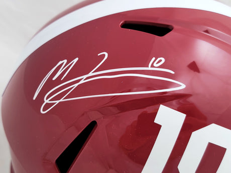 Mac Jones Autographed Alabama Crimson Tide Red Full Size Replica Speed Helmet Beckett BAS Witness Stock #206520