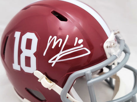 Mac Jones Autographed Alabama Crimson Tide Red Speed Mini Helmet Beckett BAS Witness Stock #206522