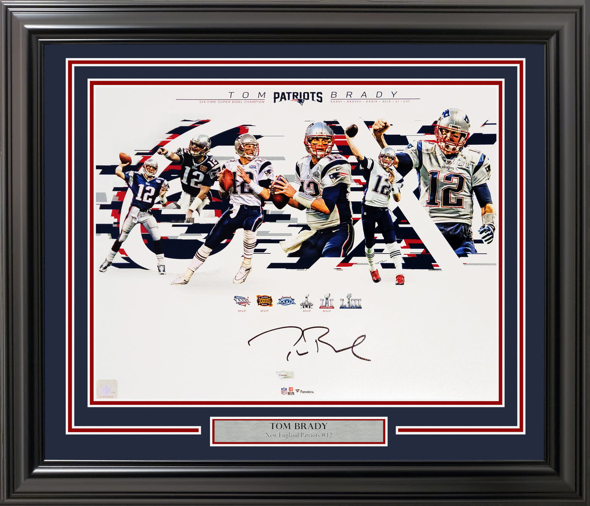 Tom Brady Autographed Framed 16x20 Photo New England Patriots Super Bowl Collage Fanatics Holo Stock #206954