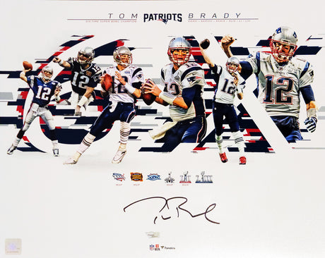 Tom Brady Autographed Framed 16x20 Photo New England Patriots Super Bowl Collage Fanatics Holo Stock #206954