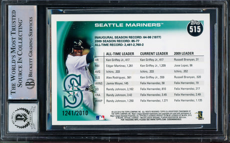 Ken Griffey Jr. & Ichiro Suzuki Autographed 2010 Topps Gold Card #515 Seattle Mariners Auto Grade Gem Mint 10 Beckett BAS #14392948