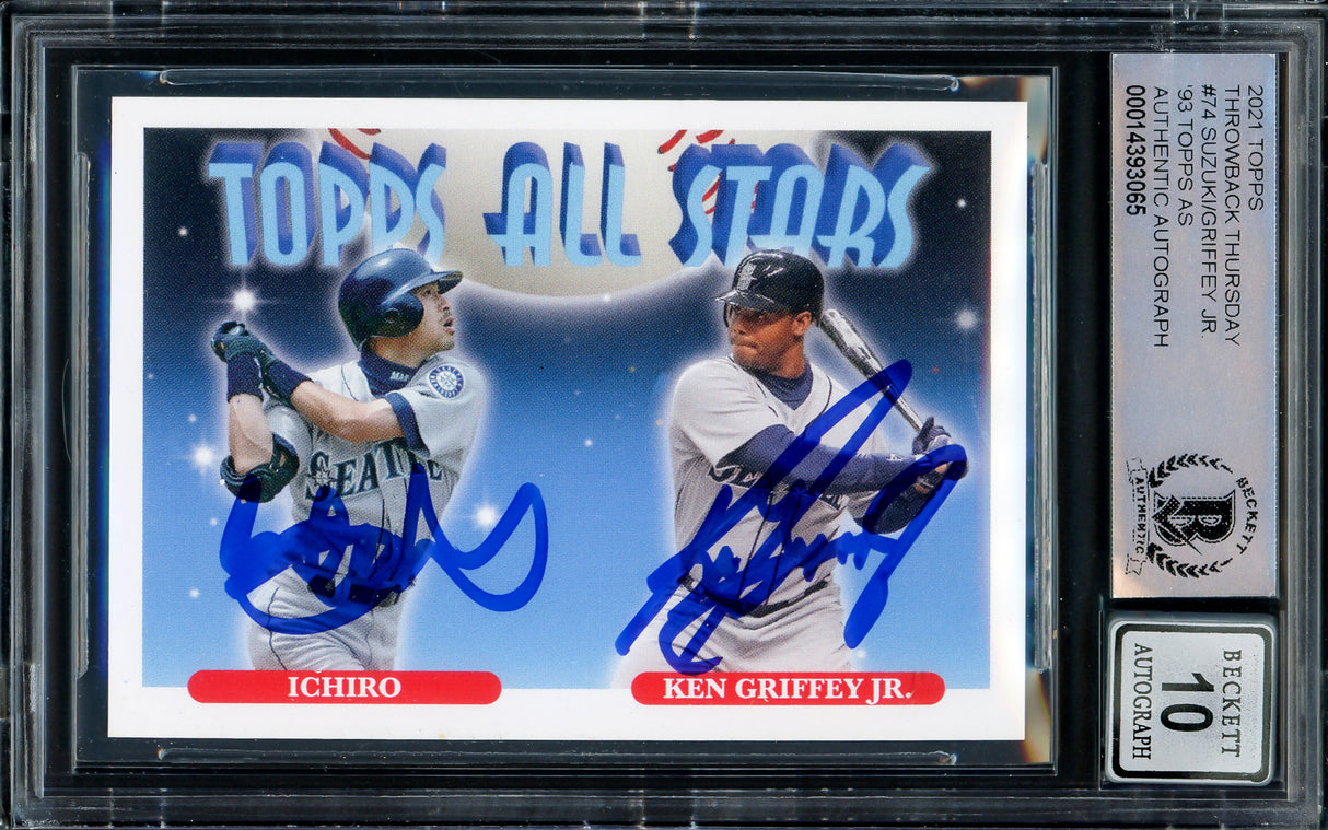 Ken Griffey Jr. & Ichiro Suzuki Autographed 2021 Topps Throwback Thursday 1993 All Stars Card #74 Seattle Mariners Auto Grade Gem Mint 10 Beckett BAS Stock #207159