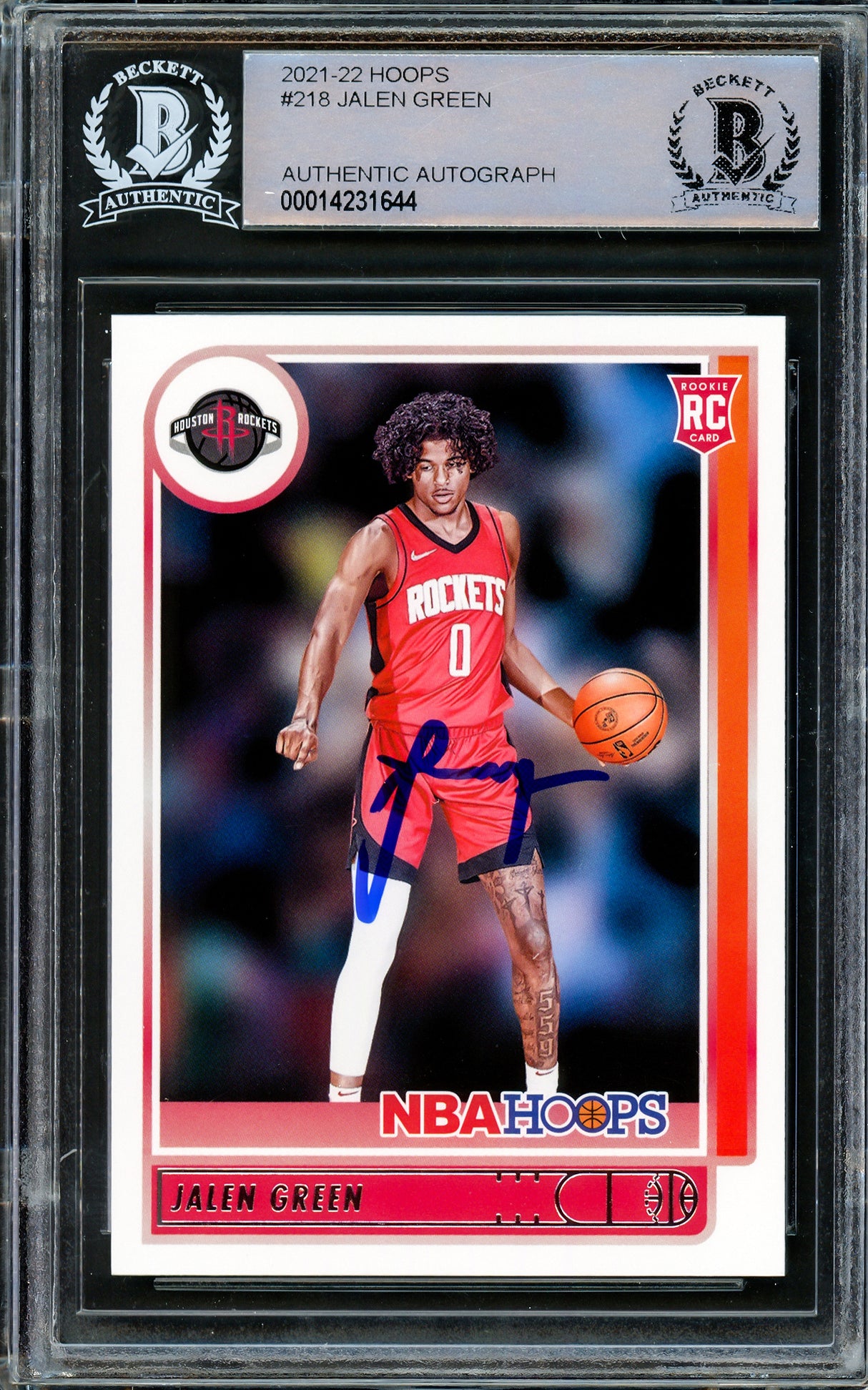 Jalen Green Autographed 2021-22 NBA Hoops Rookie Card #218 Houston Rockets Beckett BAS Stock #206624