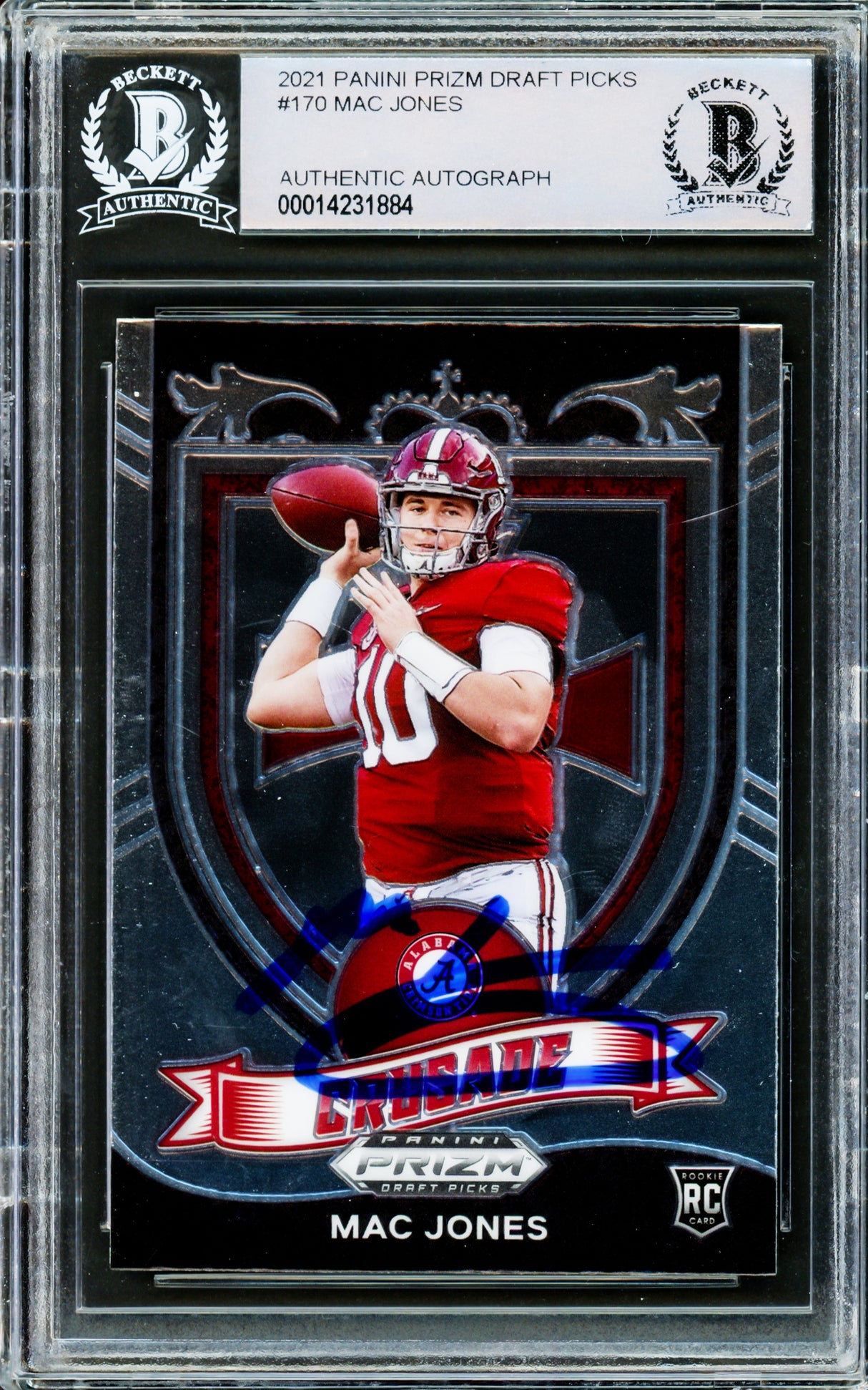 Mac Jones Autographed 2021 Panini Prizm Draft Picks Rookie Card #170 Alabama Crimson Tide Beckett BAS #14231884