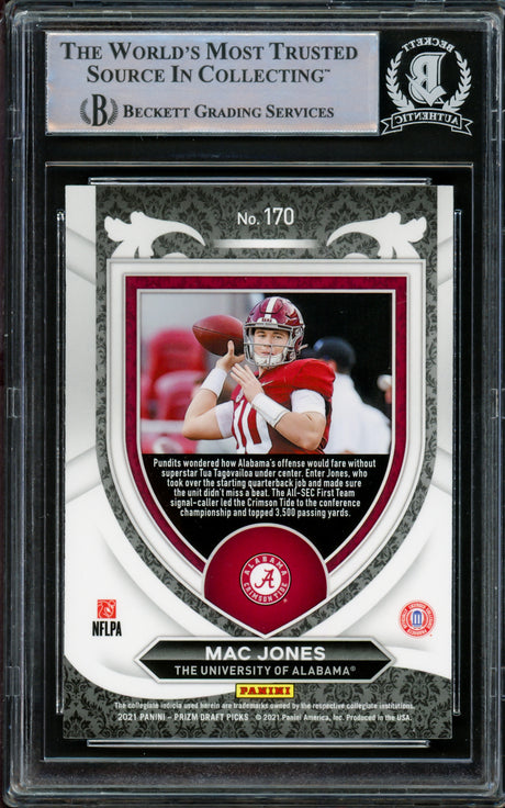 Mac Jones Autographed 2021 Panini Prizm Draft Picks Rookie Card #170 Alabama Crimson Tide Beckett BAS #14231884