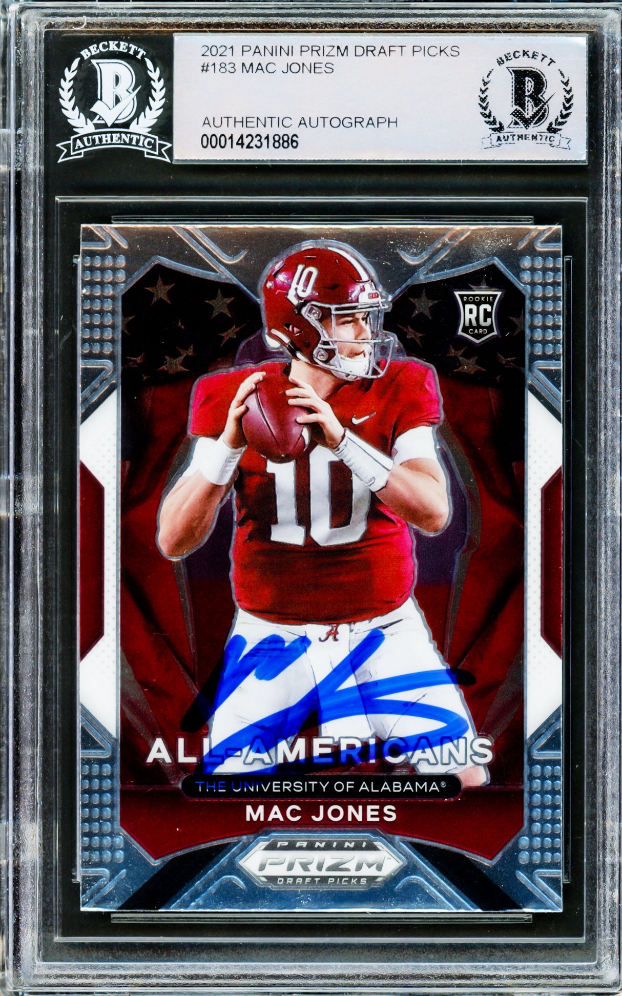 Mac Jones Autographed 2021 Panini Prizm Draft Picks All Americans Rookie Card #183 Alabama Crimson Tide Beckett BAS #14231886