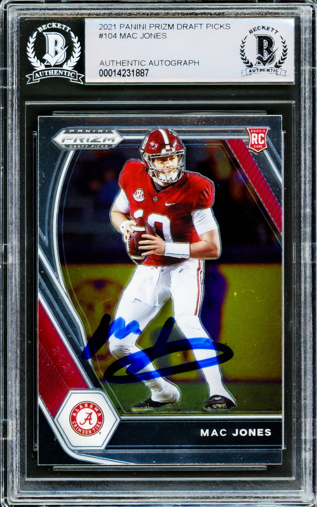 Mac Jones Autographed 2021 Panini Prizm Draft Picks Rookie Card #104 Alabama Crimson Tide Beckett BAS #14231887