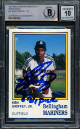 Ken Griffey Jr. Autographed 1987 International Rookie Card #15 Bellingham Mariners Auto Grade Gem Mint 10 "87 #1 Pick" Beckett BAS #14391652