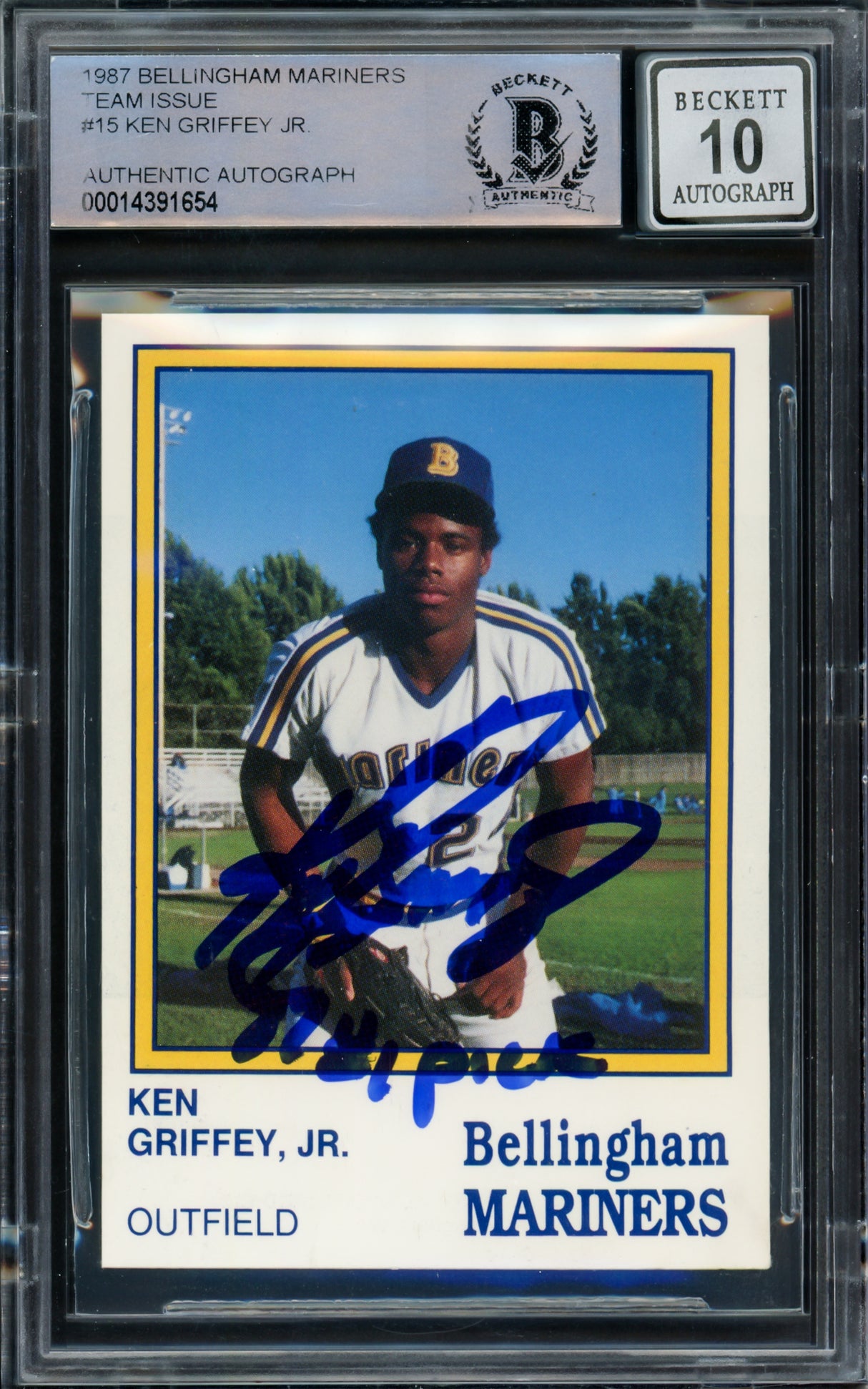 Ken Griffey Jr. Autographed 1987 International Rookie Card #15 Bellingham Mariners Auto Grade Gem Mint 10 "87 #1 Pick" Beckett BAS #14391654