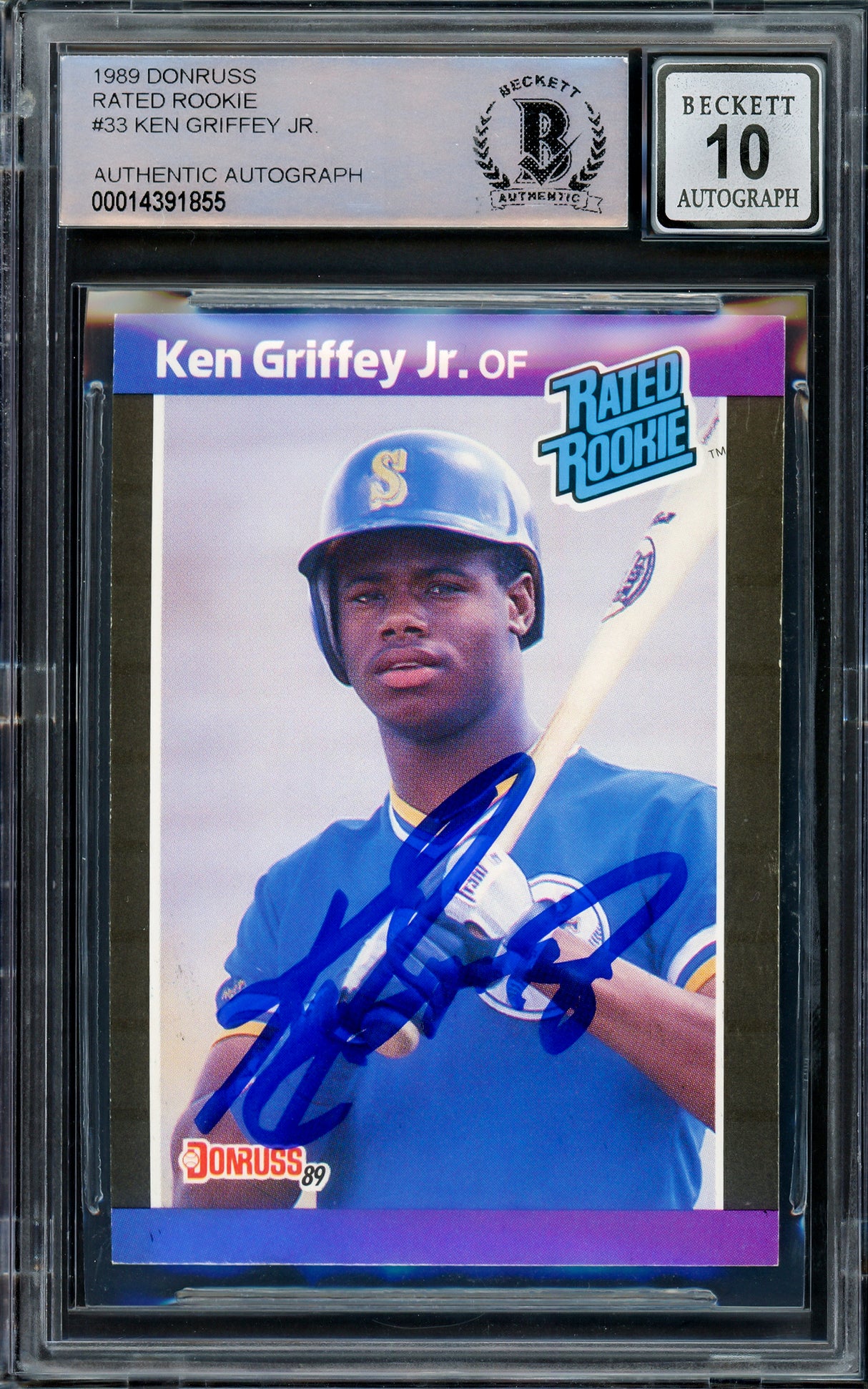 Ken Griffey Jr. Autographed 1989 Donruss Rookie Card #33 Seattle Mariners Auto Grade Gem Mint 10 Beckett BAS Stock #206763