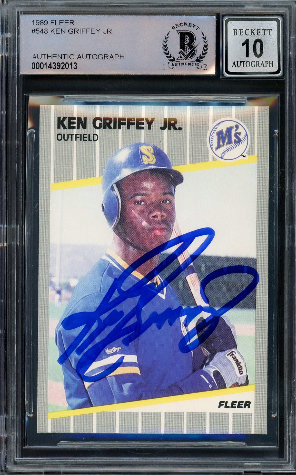 Ken Griffey Jr. Autographed 1989 Fleer Rookie Card #548 Seattle Mariners Auto Grade Gem Mint 10 Beckett BAS Stock #206769