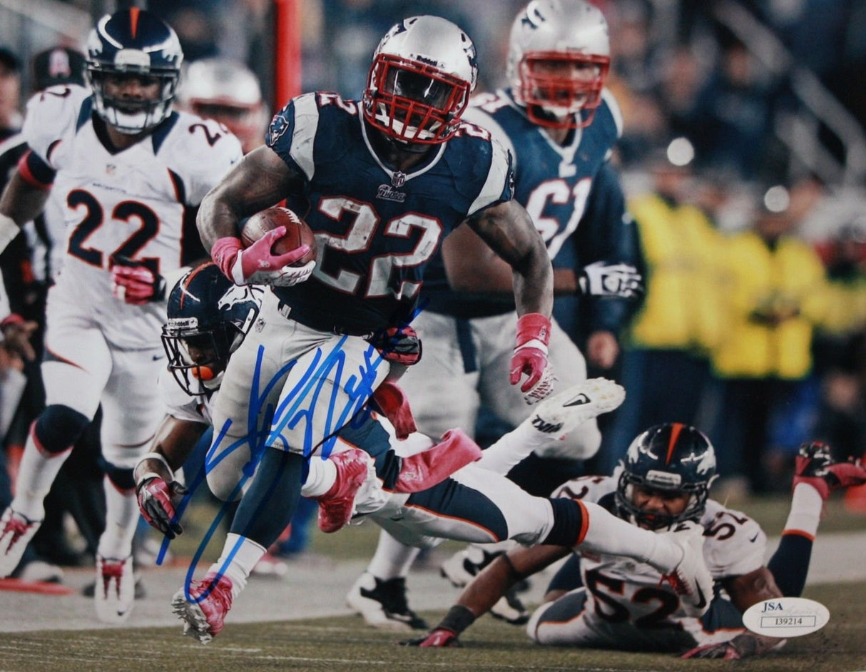 Stevan Ridley Autographed 8x10 Against Broncos Photo- JSA Authenticated