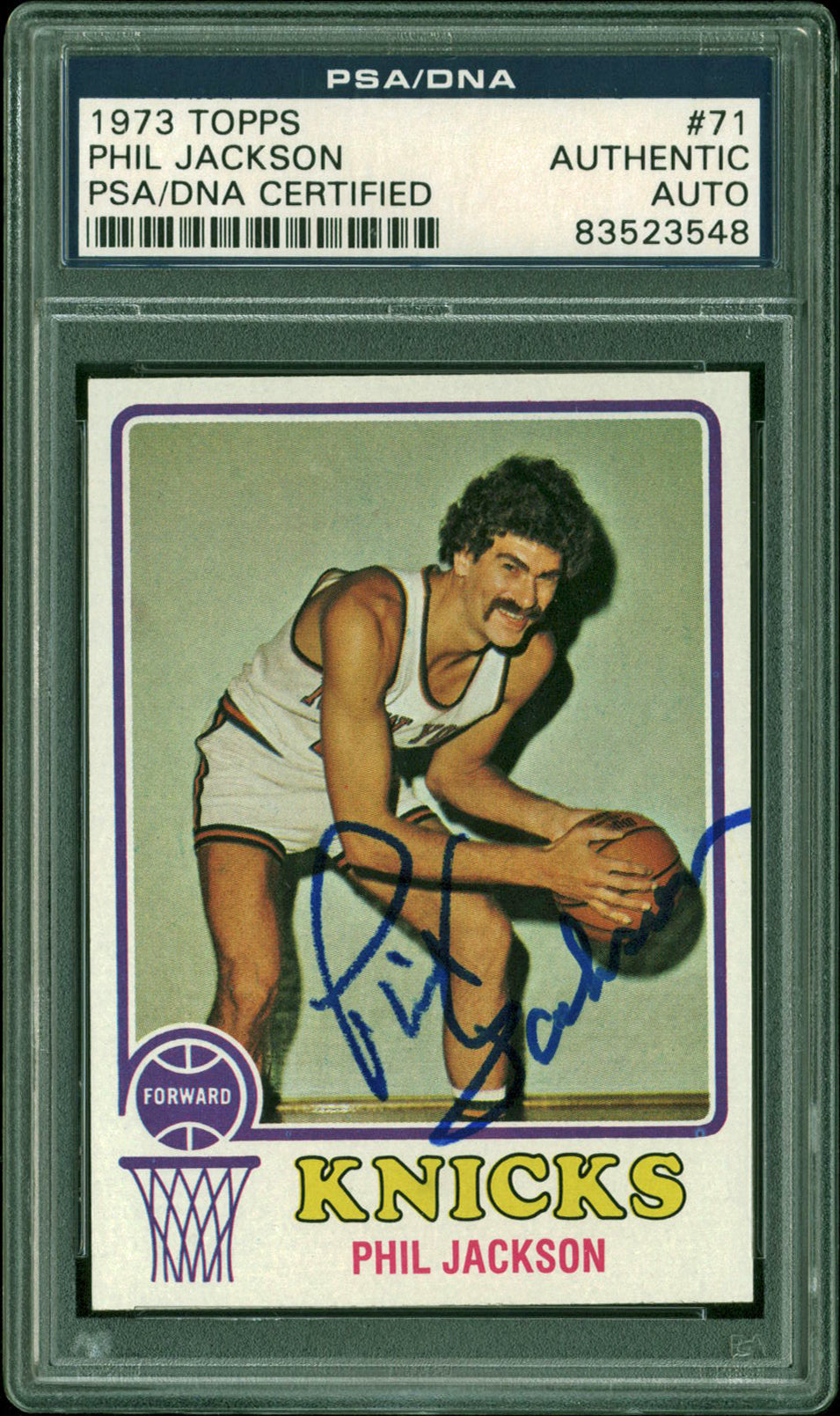 Knicks Phil Jackson Authentic Signed 1973 Topps #71 Card PSA/DNA Slabbed